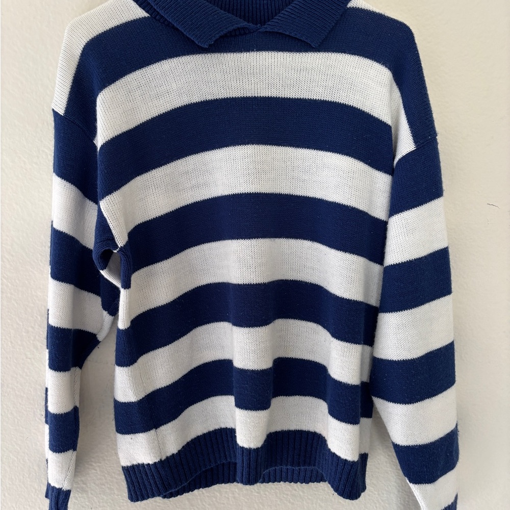Navy and White Striped Men's Sweater